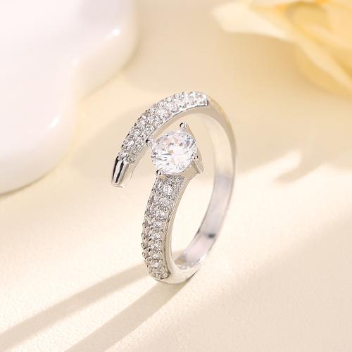 Cubic Zirconia Micro Pave Brass Ring, plated, micro pave cubic zirconia & for woman, platinum color, Sold By PC