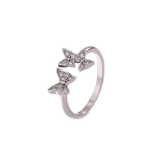 Cubic Zirconia Micro Pave Brass Ring, Butterfly, plated, micro pave cubic zirconia & for woman, platinum color, Sold By PC