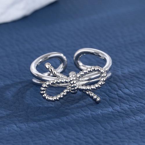 Brass Finger Ring, Bowknot, plated, for woman, platinum color, Sold By PC