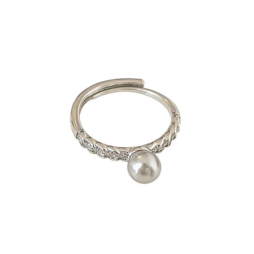 Cúbicos Circonia Micro Pave anillo de latón, metal, con Shell Pearl, chapado, micro arcilla de zirconia cúbica & para mujer, más colores para la opción, Vendido por UD