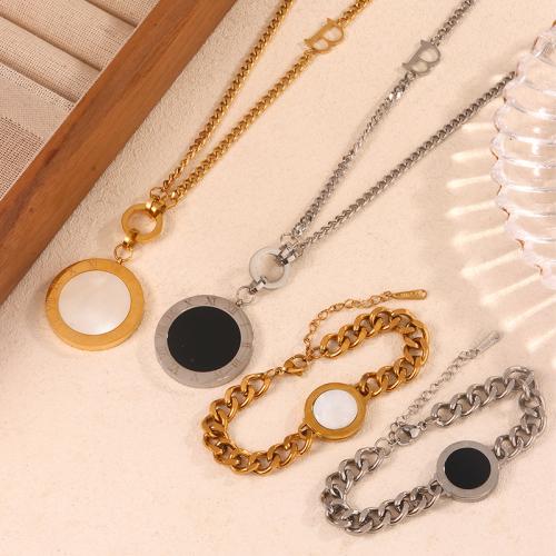 Fashion Stainless Steel Jewelry Sets, 304 Stainless Steel, with Shell, plated, different styles for choice & for woman, more colors for choice, The necklace is about 45cm and the bracelet is about 16cm, Sold By PC