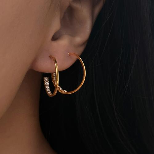 Boucle d'oreille Acier Titane, pavé de micro zircon & pour femme, Vendu par paire