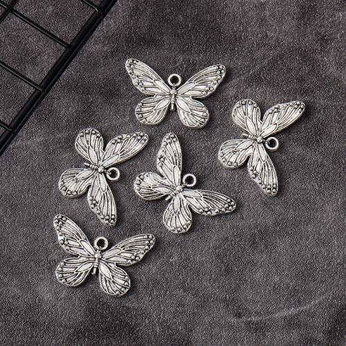 Pendentifs animaux en alliage de zinc, papillon, Plaqué de couleur d'argent, DIY, 19x29.20mm, 100PC/sac, Vendu par sac