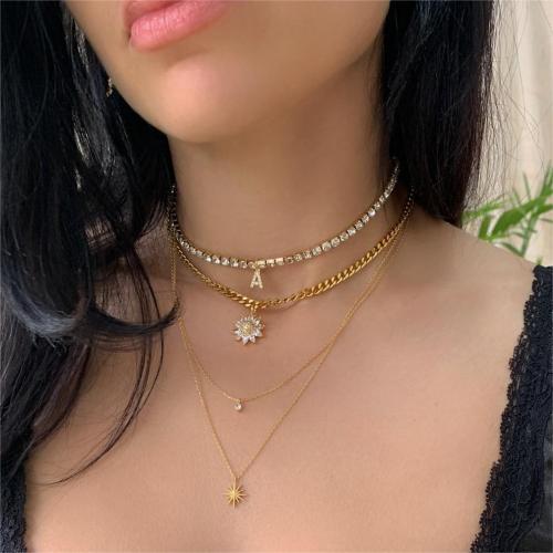 Stainless Steel Jewelry Necklace, 304 Stainless Steel, Sun, Vacuum Ion Plating, micro pave cubic zirconia & for woman, more colors for choice, Length:41-50 cm, Sold By PC