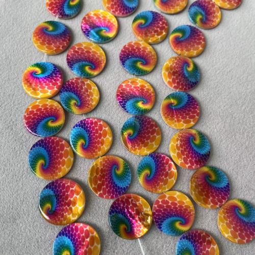 Natural Freshwater Shell Beads, Flat Round, printing, DIY & double-sided, multi-colored, 20mm, 9PCs/Strand, Sold By Strand