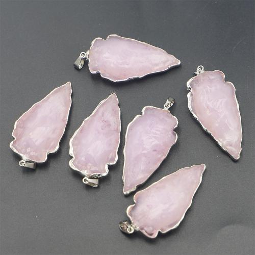 Natürlicher Quarz Anhänger, Rosenquarz, Unregelmäßige, silberfarben plattiert, DIY, Rosa, Size: 40-25u00d725-15u00d715-6mm, verkauft von PC