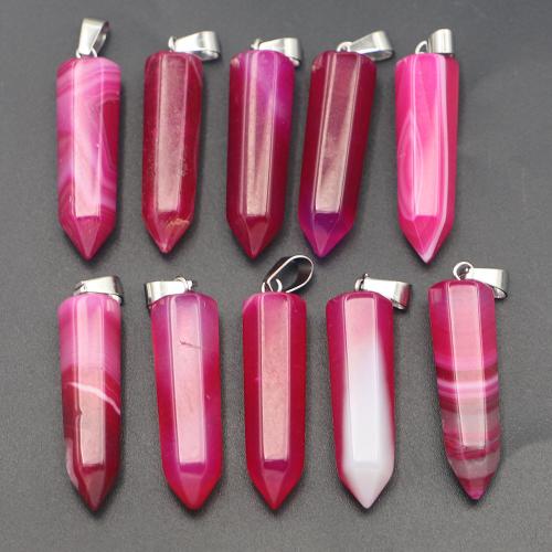 Spitze Achat Anhänger, Streifen Achat, silberfarben plattiert, DIY, Rosa, 33x10x9mm, verkauft von PC