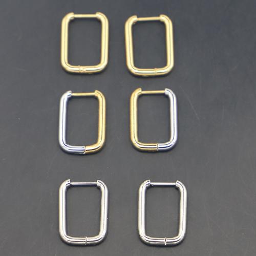 Stainless Steel Huggie Hoop Earring, 304 Stainless Steel, Rectangle, plated, for woman, more colors for choice, 21x16x3.50mm, Sold By Pair