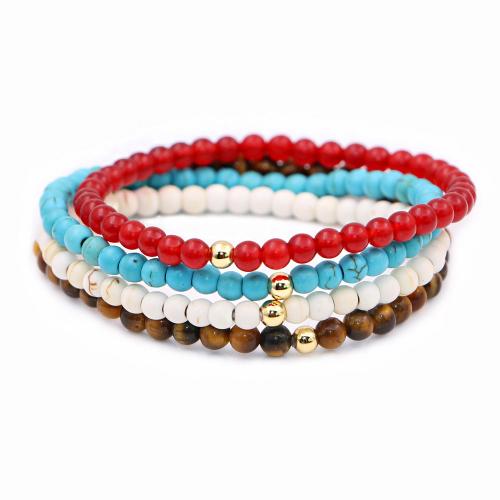 Fashion Turquoise Bracelets, with Tiger Eye, 4 pieces & for woman, mixed colors, Sold By PC