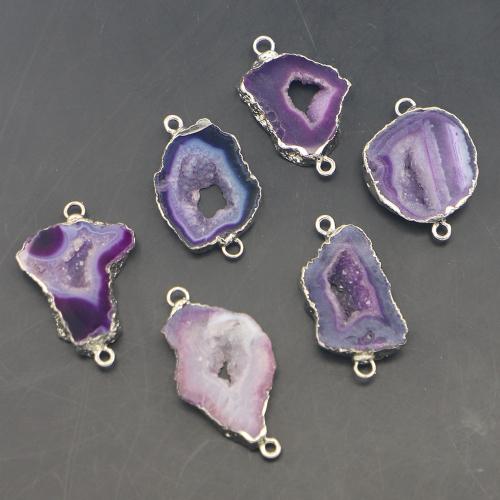 Connecteur agate, agate pourpre, Irrégulière, Placage de couleur d'or, DIY & boucle de 1/1, violet, Size: 45-25mmx15-30mmx4mm, Vendu par PC