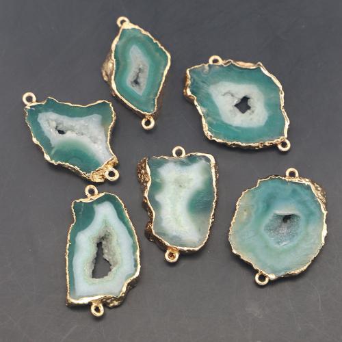 Agate Connector, Green Agate, irregular, gold color plated, DIY & 1/1 loop, green, Size: 45-25mmx15-30mmx4mm, Sold By PC