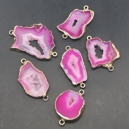 Connecteur agate, agate Brésil, Irrégulière, Placage de couleur d'or, DIY & boucle de 1/1, rose, Size: 45-25mmx15-30mmx4mm, Vendu par PC