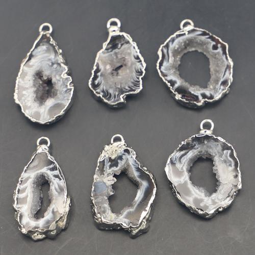 Agate Jewelry Pendants, Brazil Agate, irregular, silver color plated, DIY & different styles for choice, more colors for choice, Size: 30-40mm* 15-30mm *4mm, Sold By PC