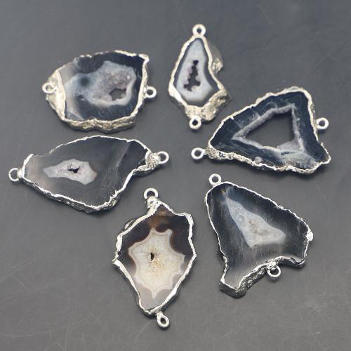 Black Agate Pendants, irregular, silver color plated, DIY, black, Size: 30-40mm* 15-30mm *4mm, Sold By PC