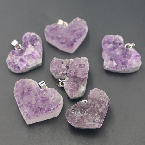 Pendentifs quartz naturel, améthyste, coeur, DIY, violet, Size: 30-20mmu00d725-15mmu00d715-10mm, Vendu par PC