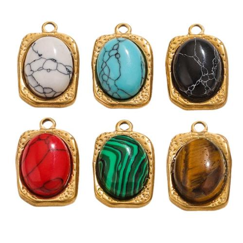 Stainless Steel Pendants, 304 Stainless Steel, with Natural Stone, Square, gold color plated, DIY & different materials for choice, 5PCs/Bag, Sold By Bag