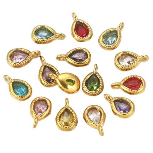 Stainless Steel Pendants, 304 Stainless Steel, with Crystal, Teardrop, gold color plated, DIY, more colors for choice, 5PCs/Bag, Sold By Bag