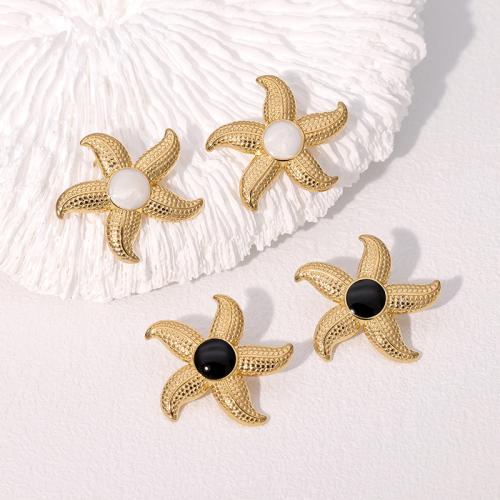 Stainless Steel Stud Earrings, 304 Stainless Steel, with Acrylic, Starfish, gold color plated, fashion jewelry & for woman, more colors for choice, Sold By Pair