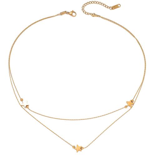 Stainless Steel Jewelry Necklace, 304 Stainless Steel, gold color plated, Double Layer & fashion jewelry & for woman, Sold By PC