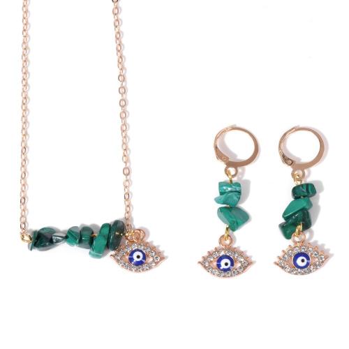 Evil Eye Schmuck-Set, Ohrring & Halskette, Kupferlegierung, mit Naturstein, handgemacht, 2 Stück & verschiedenen Materialien für die Wahl & für Frau & mit Strass, verkauft von setzen