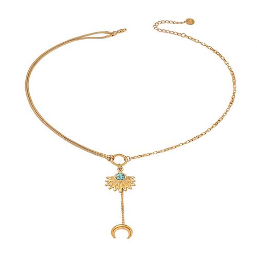 Stainless Steel Jewelry Necklace, 304 Stainless Steel, with turquoise, with 2.16 Inch extender chain, plated, fashion jewelry & for woman, golden, Length:15.75 Inch, Sold By PC