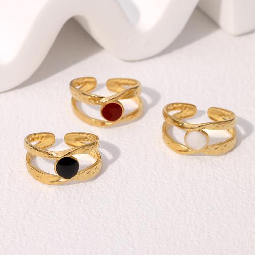 Stainless Steel Finger Ring, 304 Stainless Steel, gold color plated, for woman & enamel & hollow, more colors for choice, Sold By PC