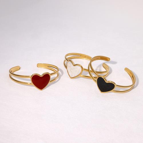 Stainless Steel Bangle, 304 Stainless Steel, Heart, gold color plated, for woman & enamel & hollow, more colors for choice, Sold By PC