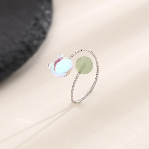 Brass Finger Ring, with Moonstone, plated, Imitation Hetian Jade & for woman, platinum color, Sold By PC