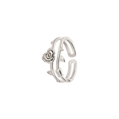 Brass Finger Ring, petals, plated, for woman, platinum color, Sold By PC