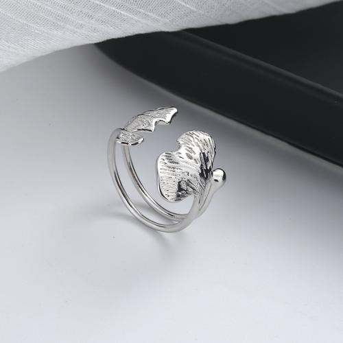 Brass Finger Ring, Ginkgo Leaf, plated, for woman, platinum color, Sold By PC