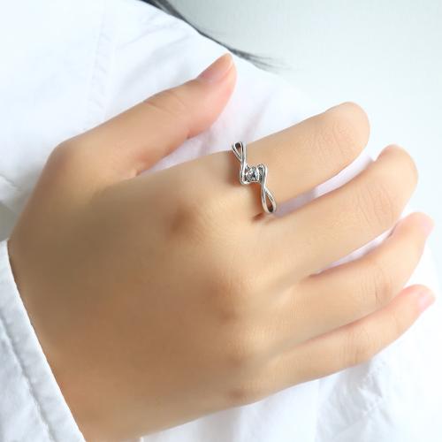 Brass Finger Ring, Heart, plated, for woman, platinum color, Sold By PC