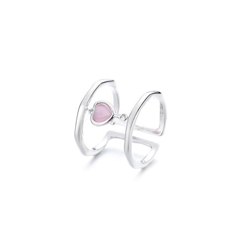 Brass Finger Ring, with Cats Eye, Heart, plated, for woman, platinum color, Sold By PC