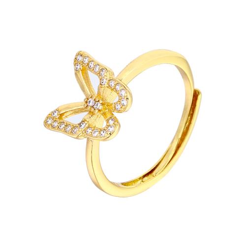 Cubic Zirconia Micro Pave Brass Ring, Butterfly, plated, micro pave cubic zirconia & for woman, more colors for choice, Sold By PC