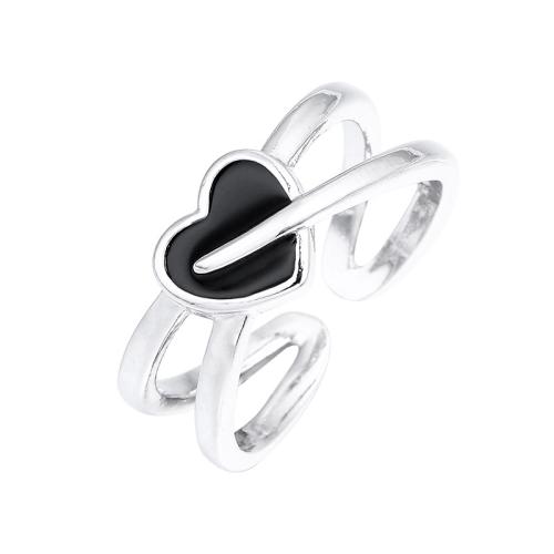 Brass Finger Ring, Heart, plated, for woman & epoxy gel, platinum color, Sold By PC