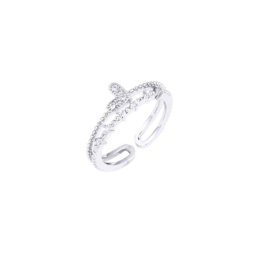 Cubique anneau en laiton Circonia Micro Pave, Placage, pavé de micro zircon & pour femme, couleur platine, Vendu par PC