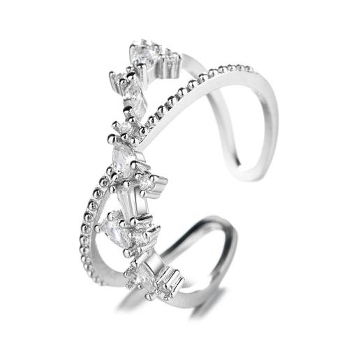 Cubique anneau en laiton Circonia Micro Pave, Placage, pavé de micro zircon & pour femme, couleur platine, Vendu par PC