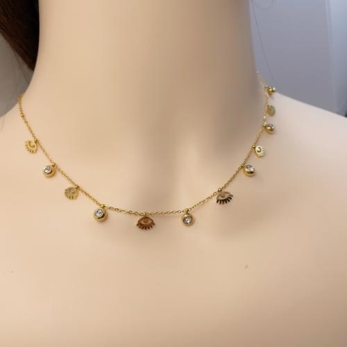 Stainless Steel Jewelry Necklace, 304 Stainless Steel, plated, for woman & with rhinestone, Sold By PC