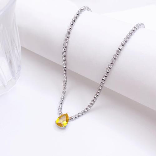 Stainless Steel Jewelry Necklace, 304 Stainless Steel, plated, micro pave cubic zirconia & for woman, more colors for choice, Length:41-50 cm, Sold By PC