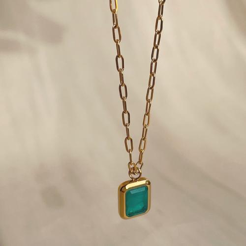 Stainless Steel Jewelry Necklace, 304 Stainless Steel, with Emerald, plated, for woman, Length:51-80 cm, Sold By PC