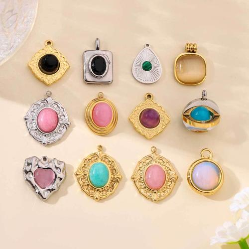 Tibetan Style Pendants, with Gemstone, plated, DIY & different styles for choice, more colors for choice, Sold By PC