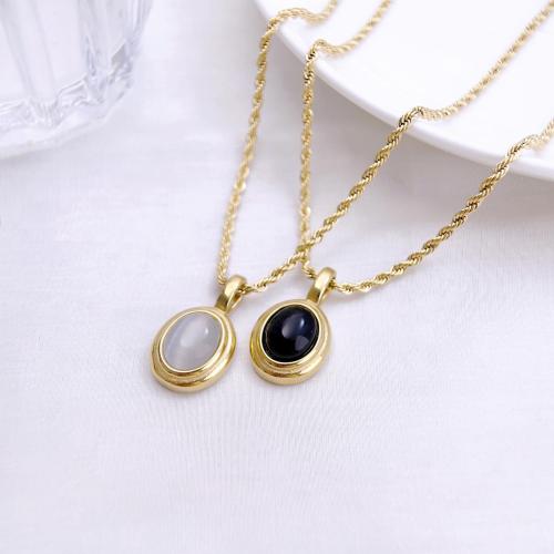 Stainless Steel Jewelry Necklace, 304 Stainless Steel, with Cats Eye, plated, for woman, more colors for choice, Length:51-80 cm, Sold By PC