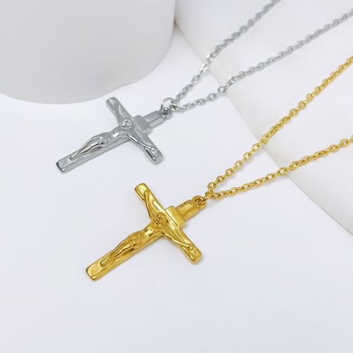 Stainless Steel Jewelry Necklace, 304 Stainless Steel, Cross, plated, for woman, more colors for choice, Length:51-80 cm, Sold By PC