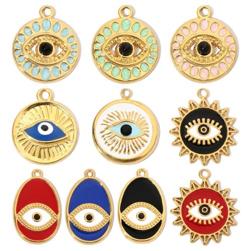 Evil Eye Pendants, 304 Stainless Steel, Vacuum Ion Plating, Different Shape for Choice & DIY & evil eye pattern & enamel, more colors for choice, 3PCs/Bag, Sold By Bag