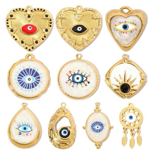 Evil Eye Pendants, 304 Stainless Steel, Vacuum Ion Plating, Different Shape for Choice & DIY & evil eye pattern & enamel & with rhinestone, more colors for choice, 3PCs/Bag, Sold By Bag