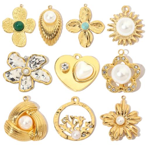 Stainless Steel Pendants, 304 Stainless Steel, with ABS Plastic Pearl & Gemstone, Vacuum Ion Plating, Different Shape for Choice & DIY & with rhinestone, more colors for choice, 3PCs/Bag, Sold By Bag