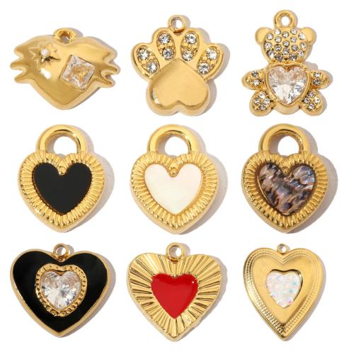 Stainless Steel Pendants, 304 Stainless Steel, with Shell & Acrylic, Vacuum Ion Plating, Different Shape for Choice & DIY & micro pave cubic zirconia & with rhinestone, more colors for choice, 3PCs/Bag, Sold By Bag