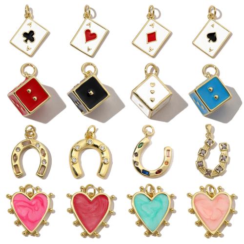 Cubic Zirconia Micro Pave Brass Pendant, gold color plated, Different Shape for Choice & DIY & micro pave cubic zirconia & enamel, more colors for choice, nickel, lead & cadmium free, 3PCs/Bag, Sold By Bag