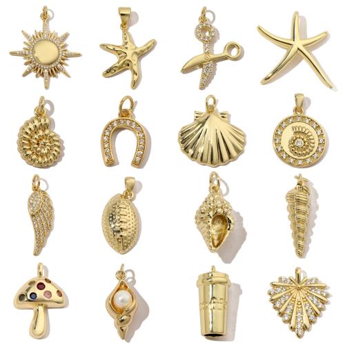 Cubic Zirconia Micro Pave Brass Pendant, with ABS Plastic Pearl, gold color plated, Different Shape for Choice & DIY & micro pave cubic zirconia, more colors for choice, nickel, lead & cadmium free, 3PCs/Bag, Sold By Bag