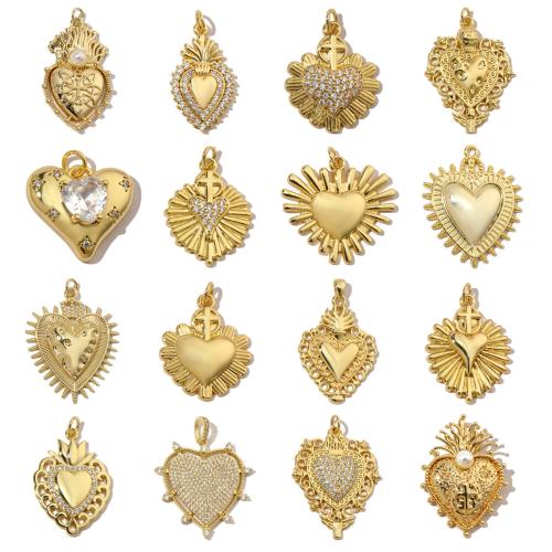 Cubic Zirconia Micro Pave Brass Pendant, with ABS Plastic Pearl, Heart, gold color plated, DIY & different size for choice & micro pave cubic zirconia, more colors for choice, nickel, lead & cadmium free, 3PCs/Bag, Sold By Bag