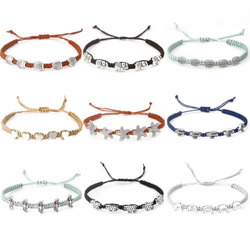 Cordon de noeud bracelet, avec alliage de zinc, fait à la main, Forme différente pour le choix & Réglable & bijoux de mode & unisexe, couleurs mélangées, Longueur:Environ 16-26 cm, Vendu par PC